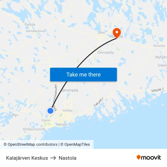 Kalajärvi Center to Nastola map