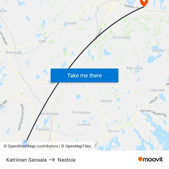 Katriina Hospital to Nastola map
