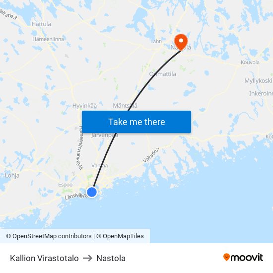 Kallion Virastotalo to Nastola map