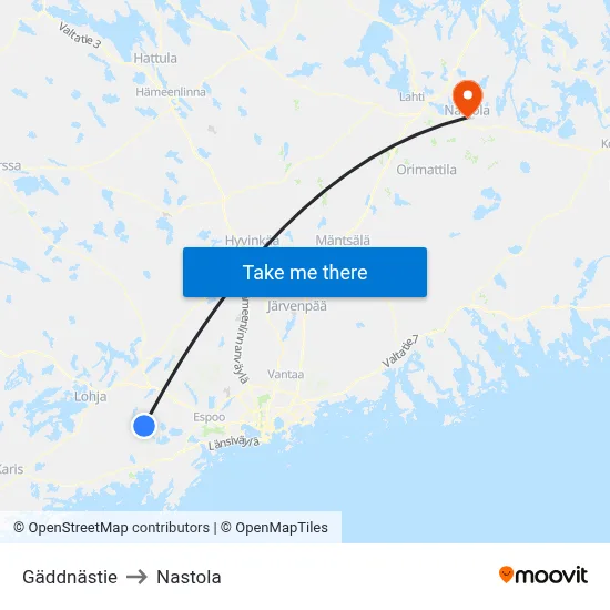 Gäddnästie to Nastola map