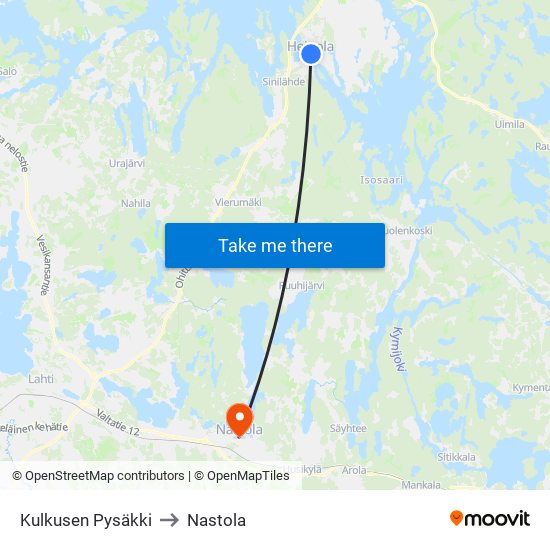 Kulkusen Pysäkki to Nastola map