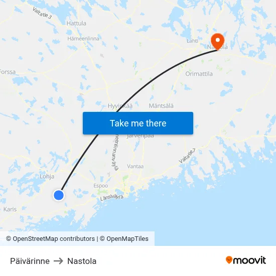 Päivärinne to Nastola map