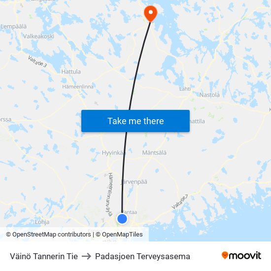 Väinö Tannerin Tie to Padasjoen Terveysasema map