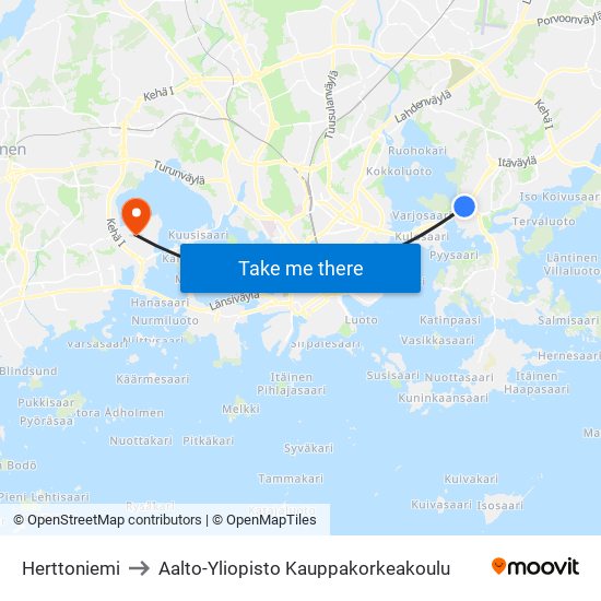 Herttoniemi to Aalto-Yliopisto Kauppakorkeakoulu map