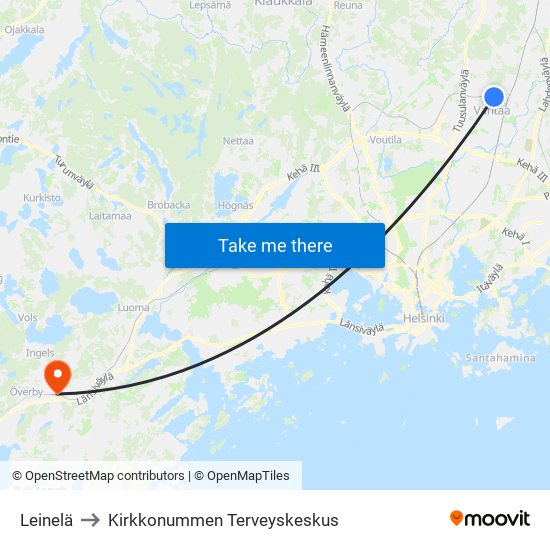 Leinelä to Kirkkonummen Terveyskeskus map