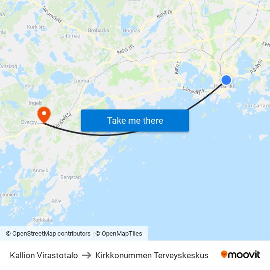Kallion Virastotalo to Kirkkonummen Terveyskeskus map