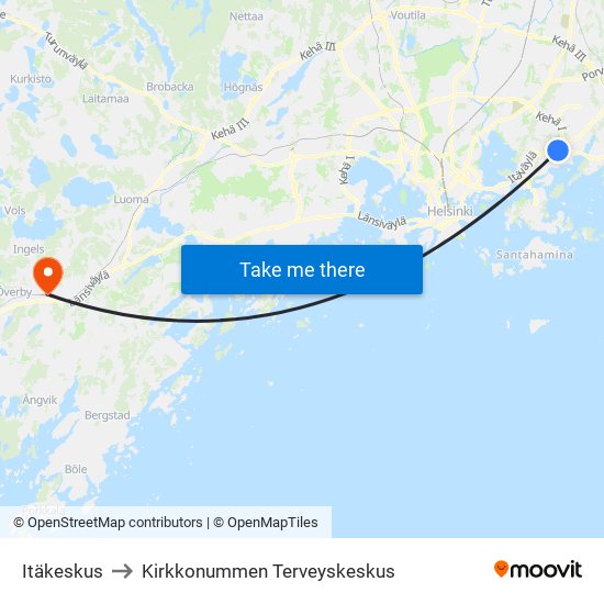 Itäkeskus to Kirkkonummen Terveyskeskus map