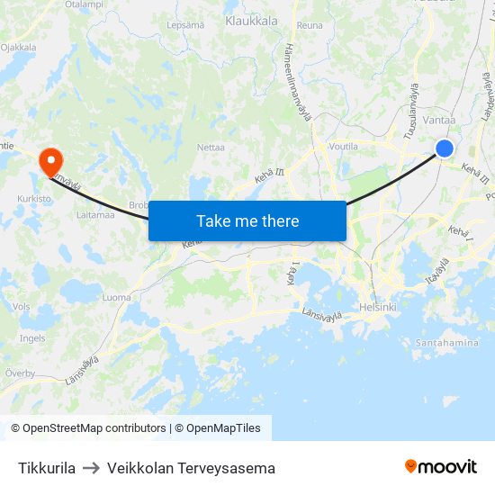 Tikkurila to Veikkolan Terveysasema map