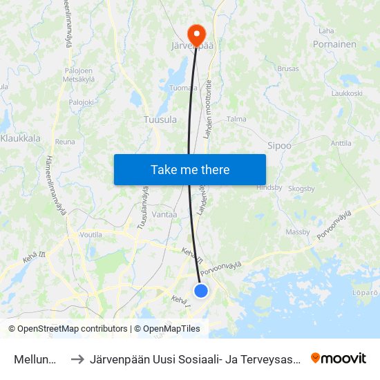 Mellunmäki to Järvenpään Uusi Sosiaali- Ja Terveysasema Just map