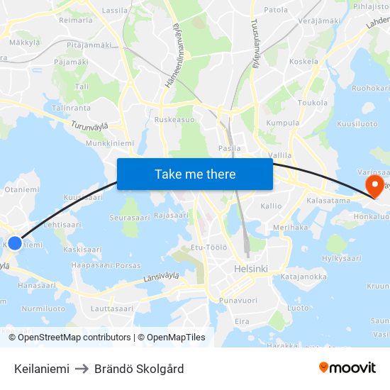 Keilaniemi to Brändö Skolgård map