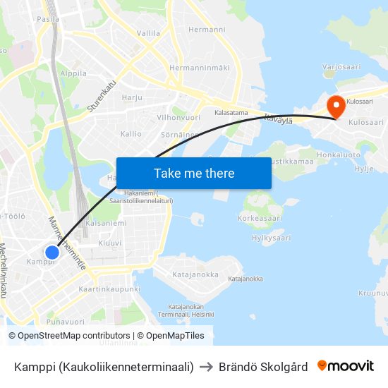 Kamppi (Kaukoliikenneterminaali) to Brändö Skolgård map