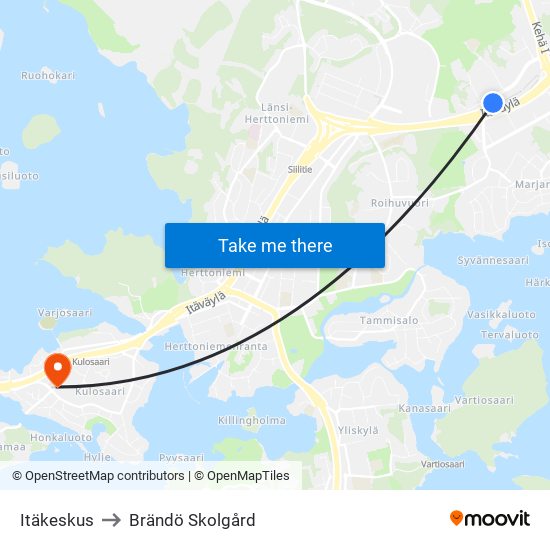 Itäkeskus to Brändö Skolgård map