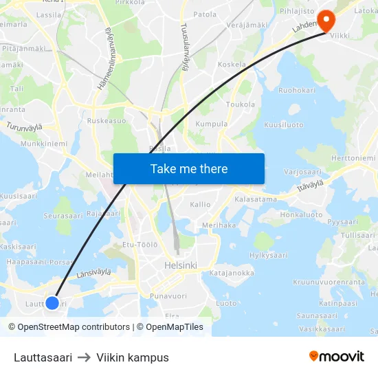 Lauttasaari to Viikin kampus map