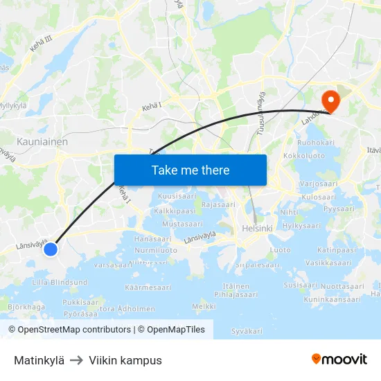 Matinkylä to Viikin kampus map