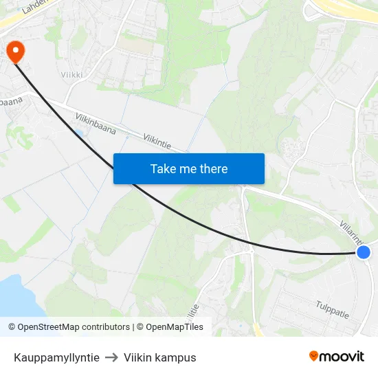 Mill Market Road to Viikki Campus map