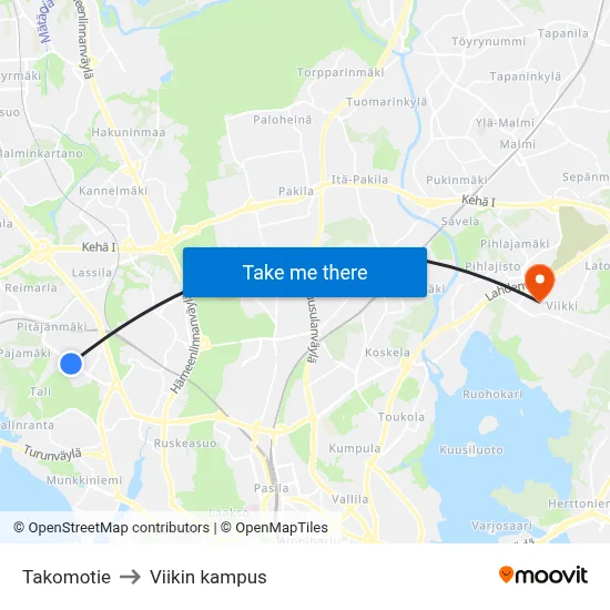Takomotie to Viikin kampus map