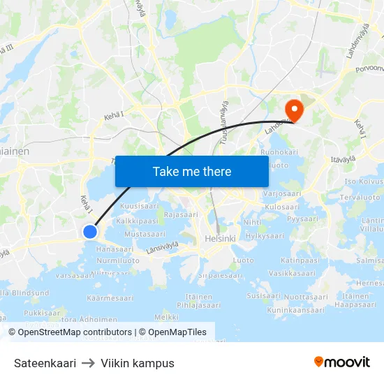 Rainbow to Viikki Campus map