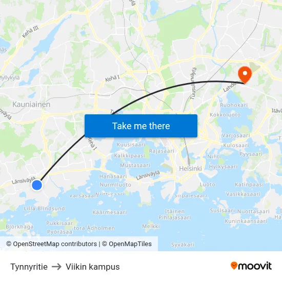 Tynnyritie to Viikin kampus map