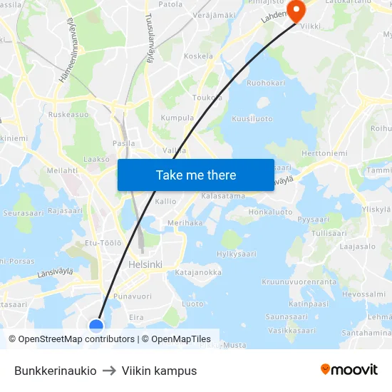 Bunkkerinaukio to Viikin kampus map