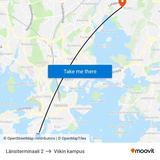 Länsiterminaali 2 to Viikin kampus map