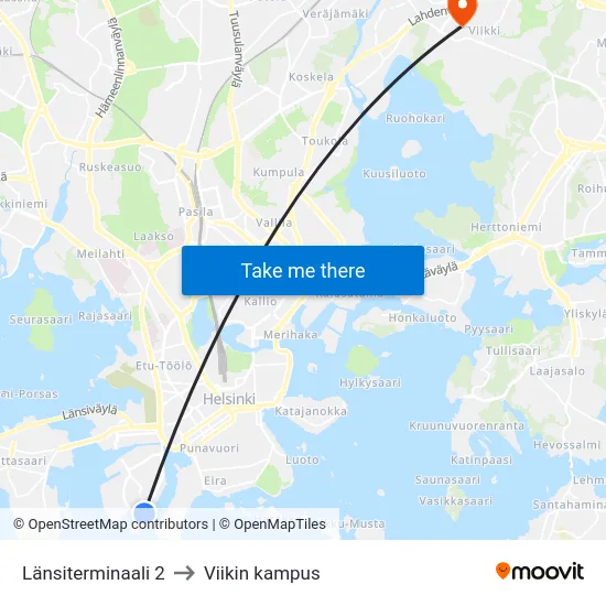 Länsiterminaali 2 to Viikin kampus map