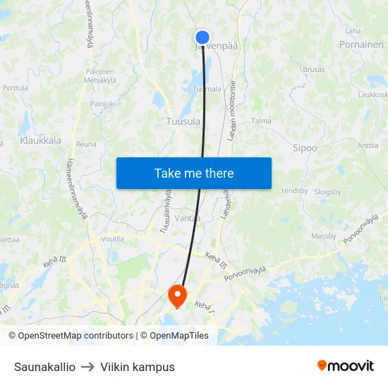 Saunakallio to Viikin kampus map