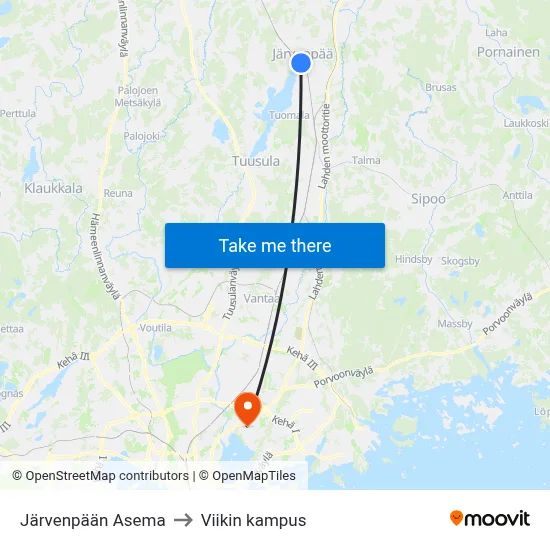 Järvenpään Asema to Viikin kampus map