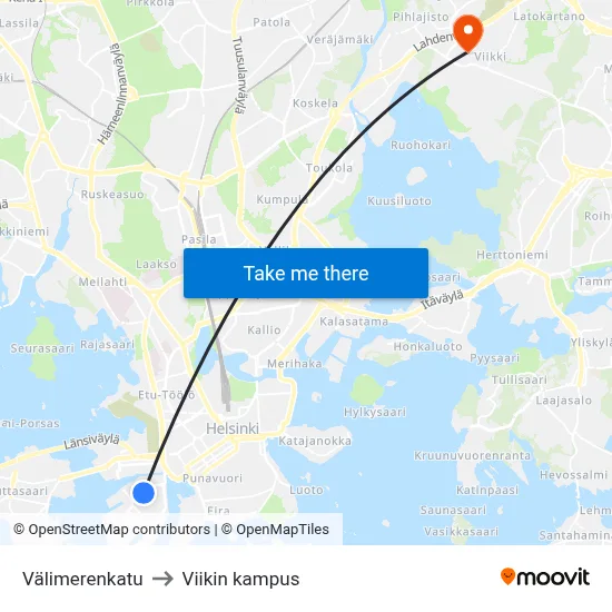 Mediterranean Street to Viikki Campus map
