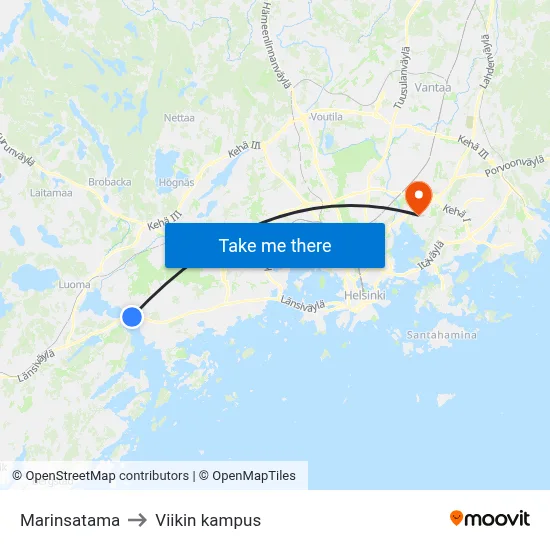 Marina Harbor to Viikki Campus map