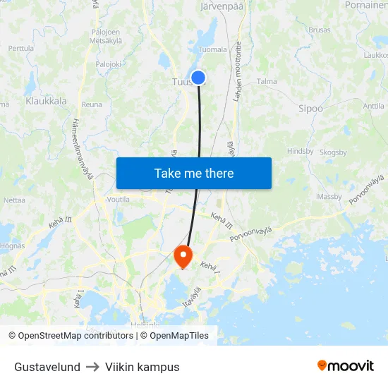 Gustavelund to Viikin kampus map