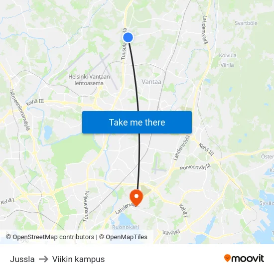 Jussla to Viikin kampus map