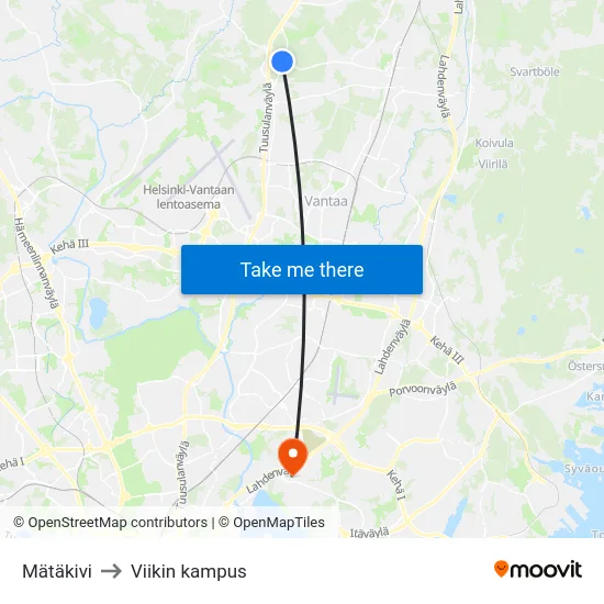 Mätäkivi to Viikin kampus map
