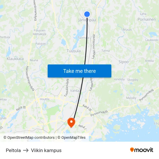 Peltola to Viikin kampus map