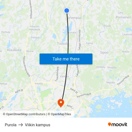 Purola to Viikin kampus map