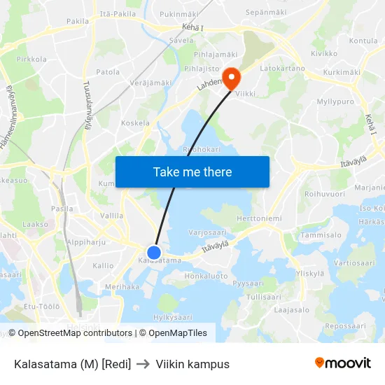 Kalasatama (M) [Redi] to Viikki Campus map