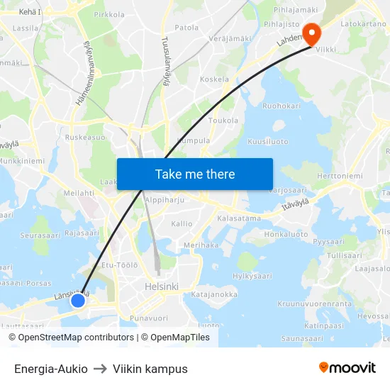 Energia-Aukio to Viikin kampus map