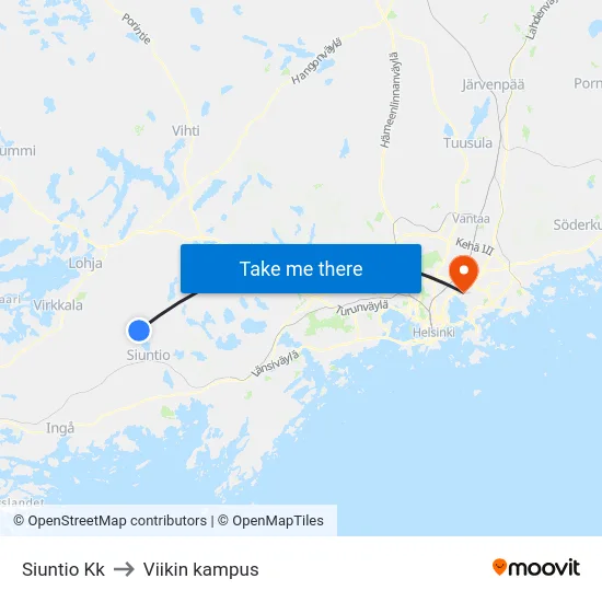 Siuntio Kk to Viikin kampus map