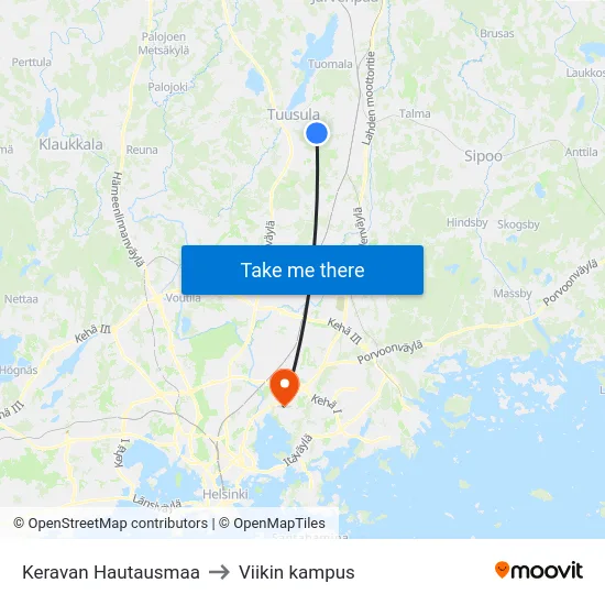 Keravan Hautausmaa to Viikin kampus map
