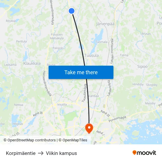 Korpimäentie Road to Viikki Campus map