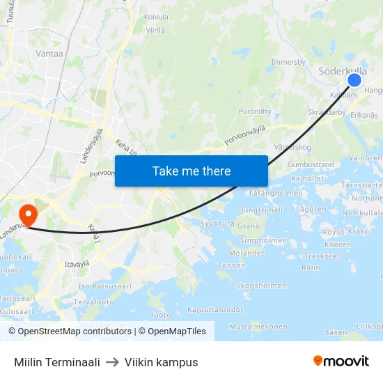 Miilin Terminaali to Viikin kampus map