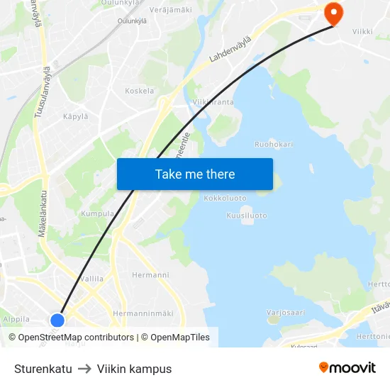 Sturenkatu to Viikin kampus map
