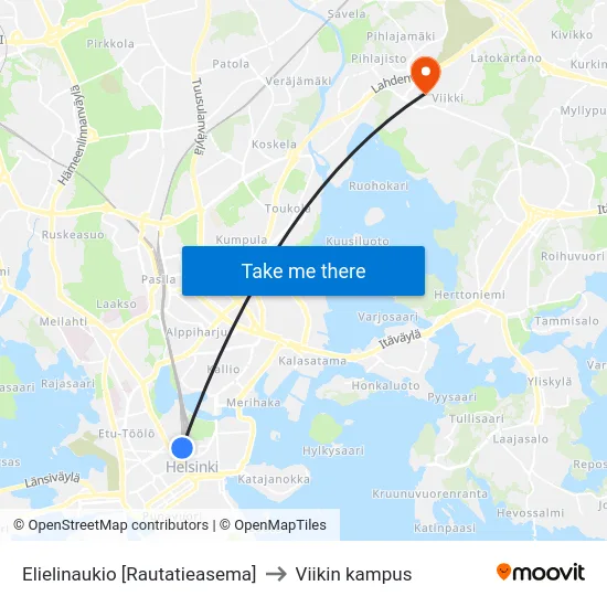Elielinaukio [Rautatieasema] to Viikin kampus map
