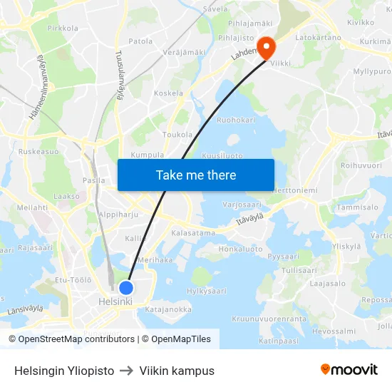 Helsingin Yliopisto to Viikin kampus map