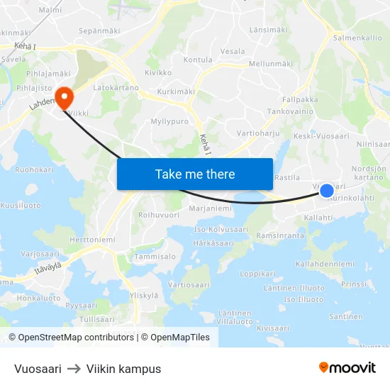 Vuosaari to Viikin kampus map