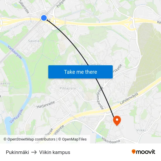 Pukinmäki to Viikin kampus map