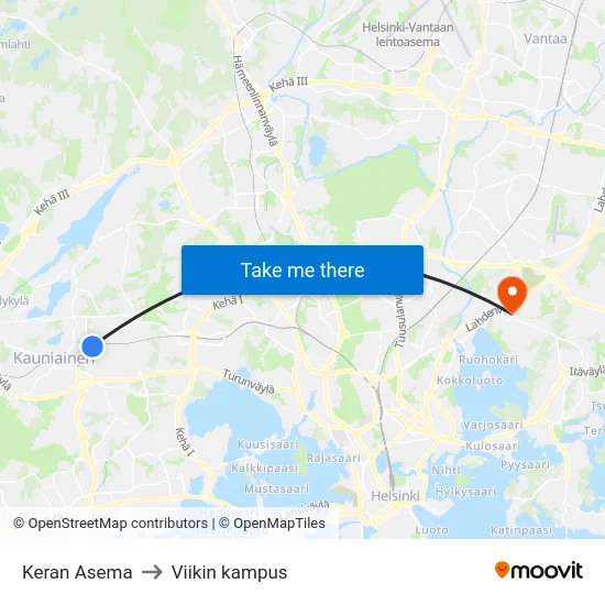 Keran Asema to Viikin kampus map