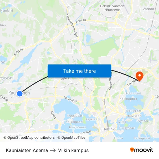 Kauniaisten Asema to Viikin kampus map