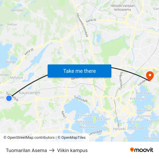 Tuomarilan Asema to Viikin kampus map