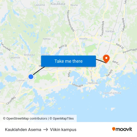 Kauklahden Asema to Viikin kampus map