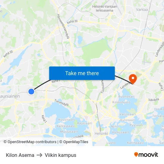 Kilon Asema to Viikin kampus map